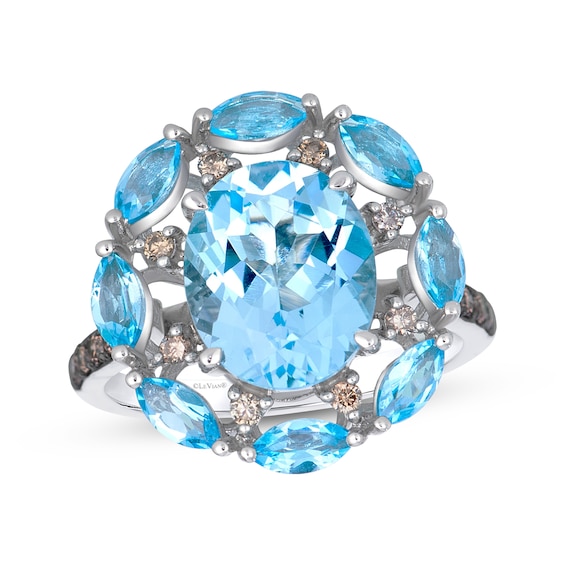 Le Vian Oval-Cut Blue Topaz Ring 1/4 ct tw Diamonds 14K Vanilla Gold