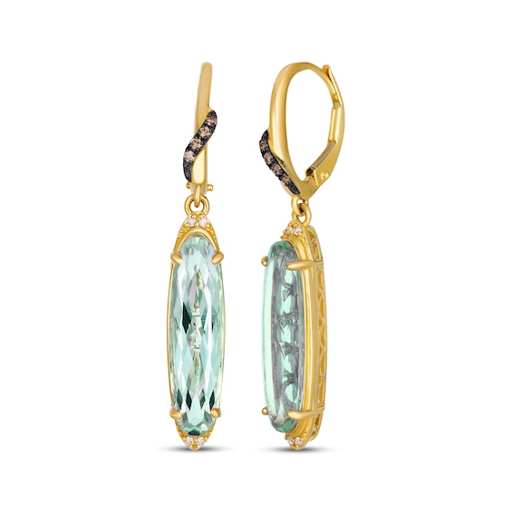 Le Vian Elongated Oval-Cut Green Quartz Earrings 1/20 ct tw Diamonds 14K Honey Gold