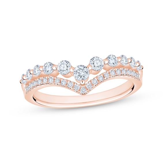 Now + Forever Lab-Grown Diamonds Chevron Contour Two Row Anniversary Ring 1/2 ct tw 14K Rose Gold