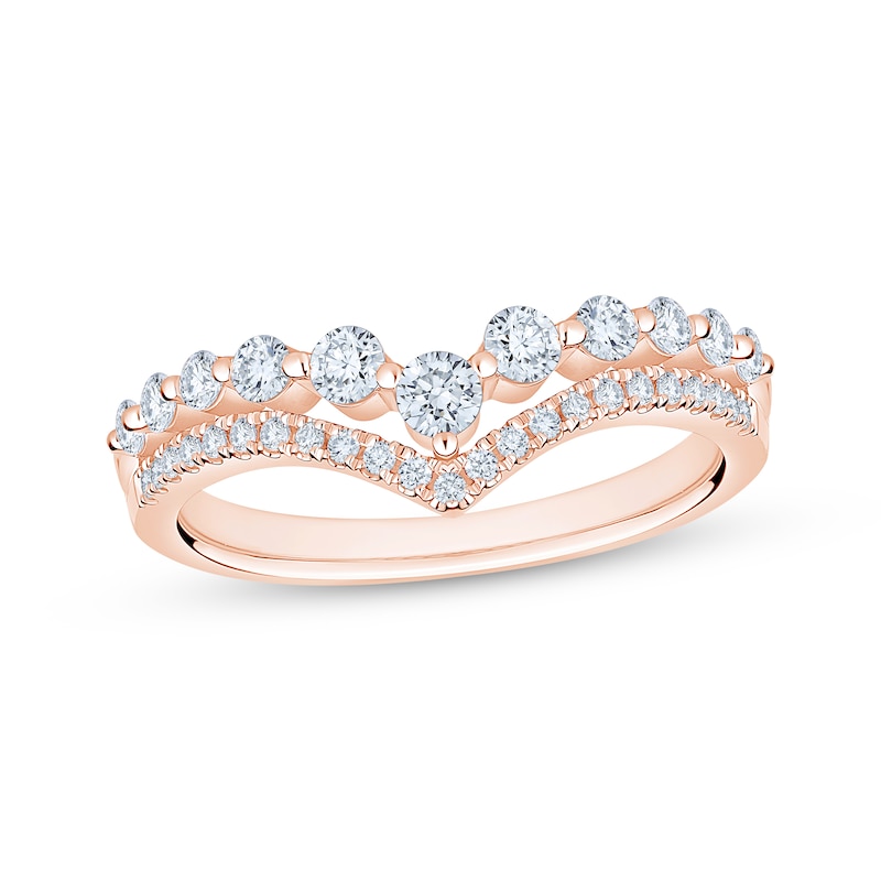 Main Image 1 of Now + Forever Lab-Grown Diamonds Chevron Contour Two Row Anniversary Ring 1/2 ct tw 14K Rose Gold