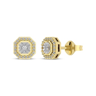 Diamond Octagon Halo Stud Earrings 1/6 ct tw 10K Yellow Gold