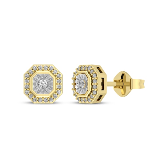 Diamond Octagon Halo Stud Earrings 1/6 ct tw 10K Yellow Gold