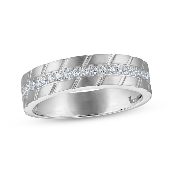 Now + Forever Men's Diamond Diagonal Grooved Wedding Band 1/4 ct tw 10K White Gold