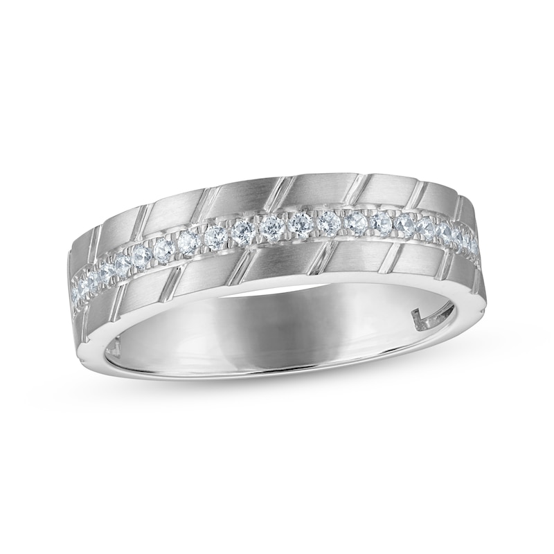 Main Image 1 of Now + Forever Men's Diamond Diagonal Grooved Wedding Band 1/4 ct tw 10K White Gold