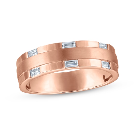 Now + Forever Men's Baguette-Cut Diamond Wedding Band 1/4 ct tw 10K Rose Gold