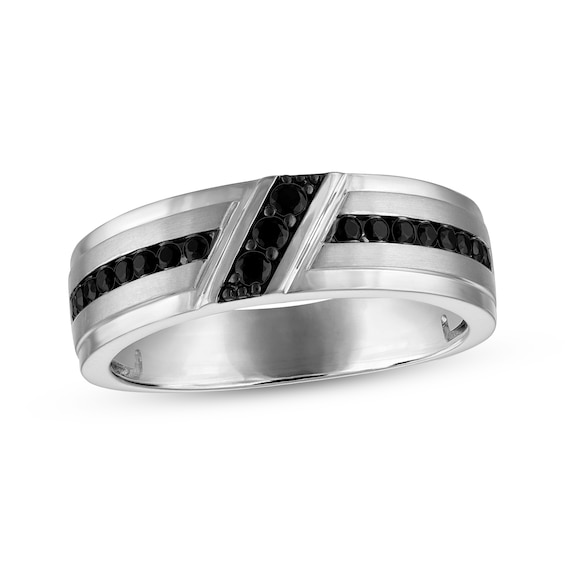 Now + Forever Men's Black Diamond Wedding Band 3/8 ct tw 10K White Gold