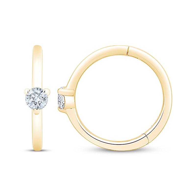 Main Image 1 of Diamond Solitaire Huggie Hoop Earrings 1/15 ct tw 10K Yellow Gold