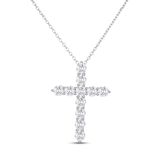 White Lab-Created Sapphire Cross Necklace Sterling Silver 18"