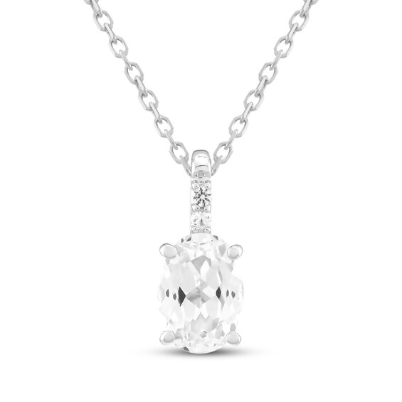 Oval-Cut White Lab-Created Sapphire Necklace Sterling Silver 18"