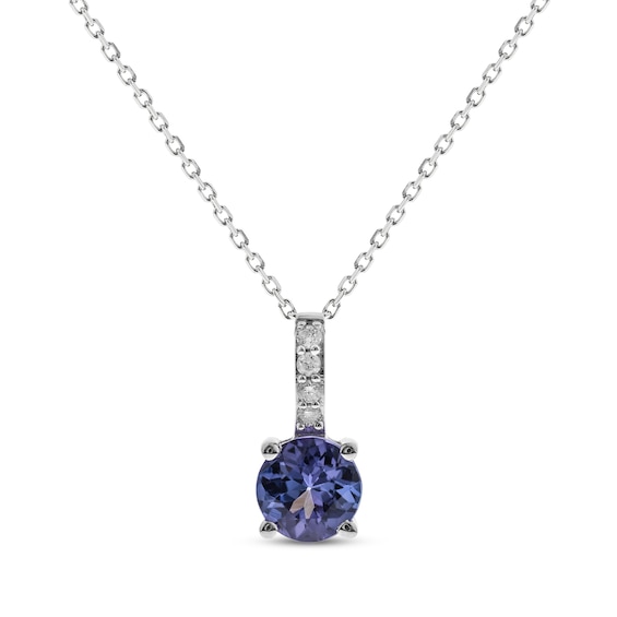 Tanzanite & Diamond Round-Cut Necklace 1/20 ct tw Sterling Silver 18"