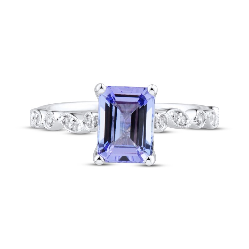 Main Image 3 of Now + Forever Emerald-Cut Tanzanite & Diamond Engagement Ring 1/10 ct tw 14K White Gold