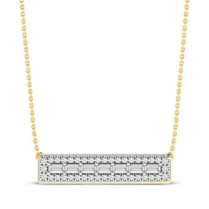 Baguette & Round-Cut Diamond Bar Necklace 1/4 ct tw 10K Yellow Gold 18”