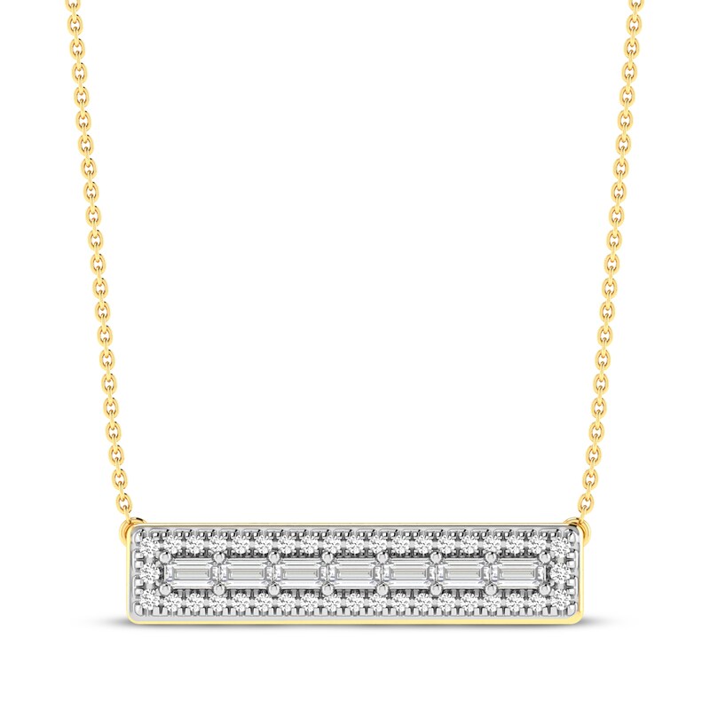 Baguette & Round-Cut Diamond Bar Necklace 1/4 ct tw 10K Yellow Gold 18”