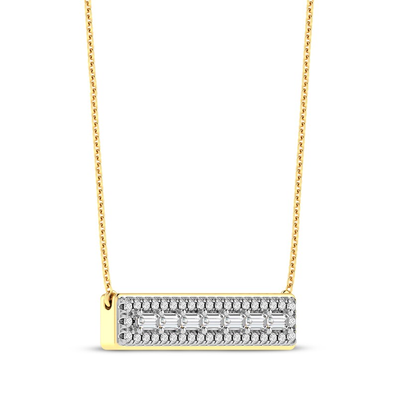 Baguette & Round-Cut Diamond Bar Necklace 1/4 ct tw 10K Yellow Gold 18”