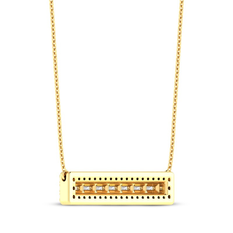 Baguette & Round-Cut Diamond Bar Necklace 1/4 ct tw 10K Yellow Gold 18”