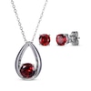 Thumbnail Image 1 of Round-Cut Garnet Necklace & Stud Earrings Gift Set Sterling Silver 18"