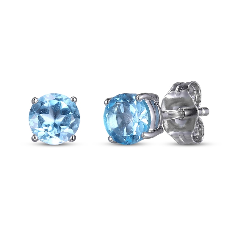 Main Image 3 of Round-Cut Swiss Blue Topaz Necklace & Stud Earrings Gift Set Sterling Silver 18"