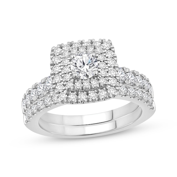 Round-Cut Diamond Cushion-Shaped Bridal Set 1-5/8 ct tw 14K White Gold