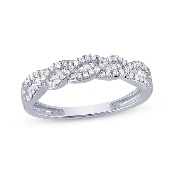 Now + Forever Baguette & Round-Cut Diamond Anniversary Band 1/4 ct tw 10K White Gold