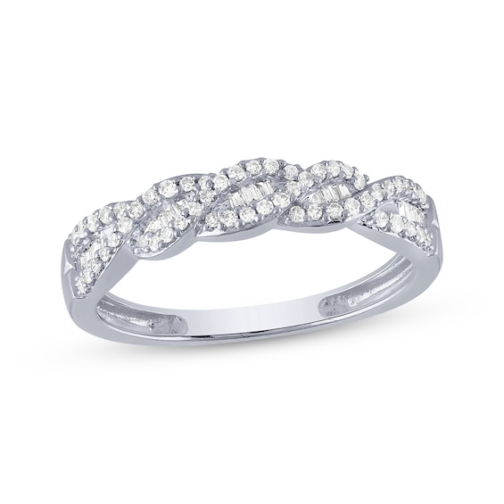 Baguette & Round-Cut Diamond Anniversary Band 1/4 ct tw 10K White Gold