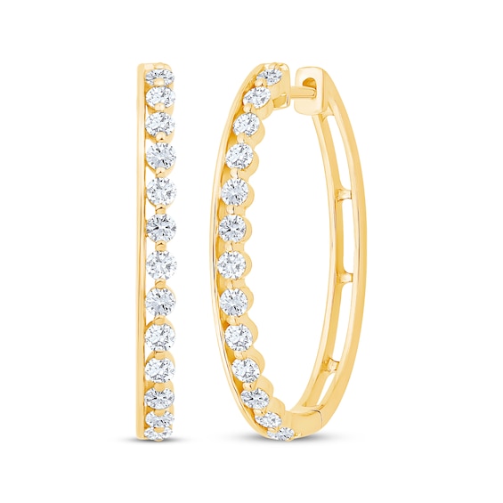 Diamond Oval-Shaped Bar Hoops 1 ct tw 10K Yellow Gold