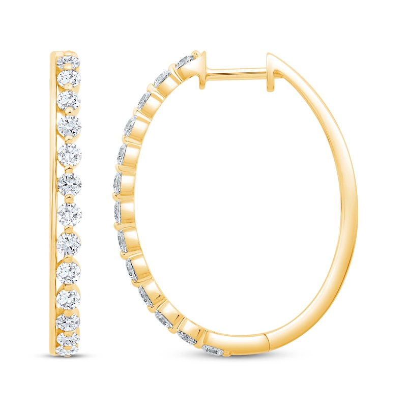 Main Image 3 of Diamond Oval-Shaped Bar Hoops 1 ct tw 10K Yellow Gold
