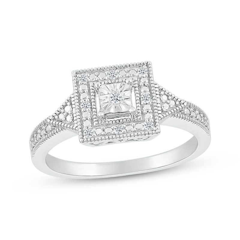 Diamond Art Deco-Style Square Promise Ring 1/20 ct tw Sterling Silver