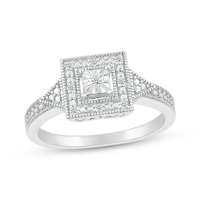 Main Image 1 of Diamond Art Deco-Style Square Promise Ring 1/20 ct tw Sterling Silver