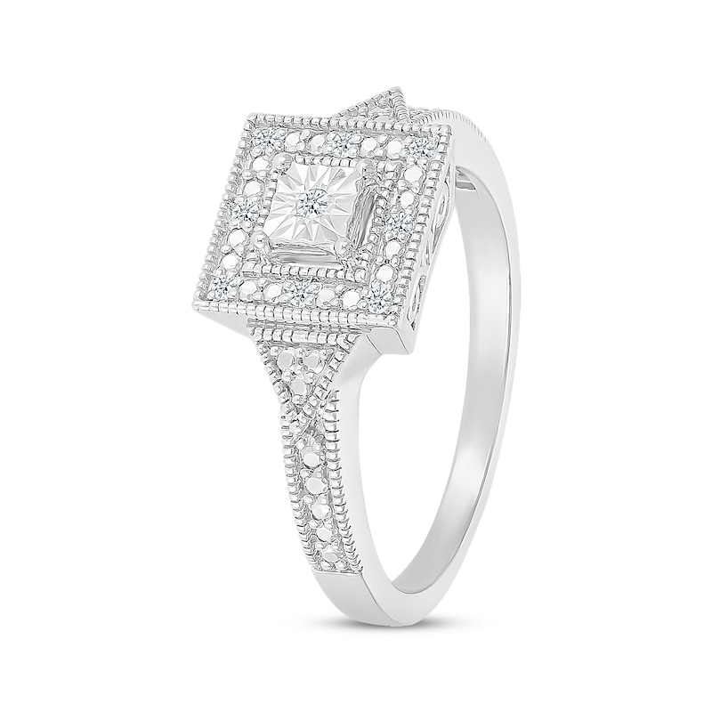 Diamond Art Deco-Style Square Promise Ring 1/20 ct tw Sterling Silver