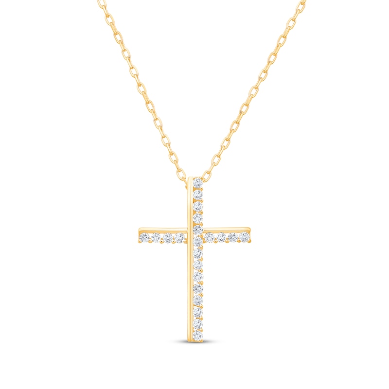 Main Image 1 of Diamond Cross Necklace 1/4 ct tw 10K Yellow Gold 18&quot;