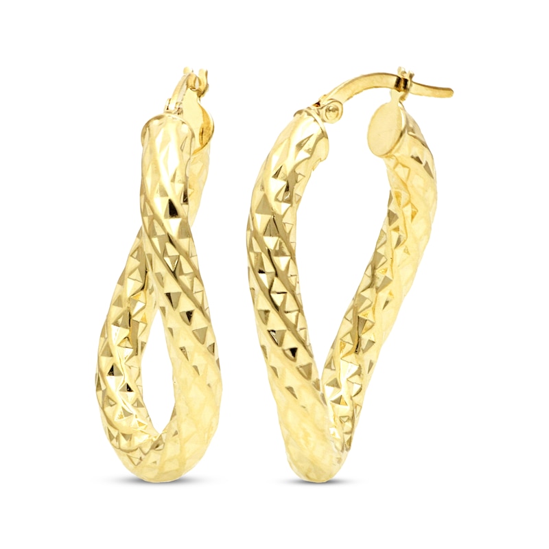 Italian Brilliance Diamond-Cut Twist Hoop Earrings 14K Yellow Gold 32mm