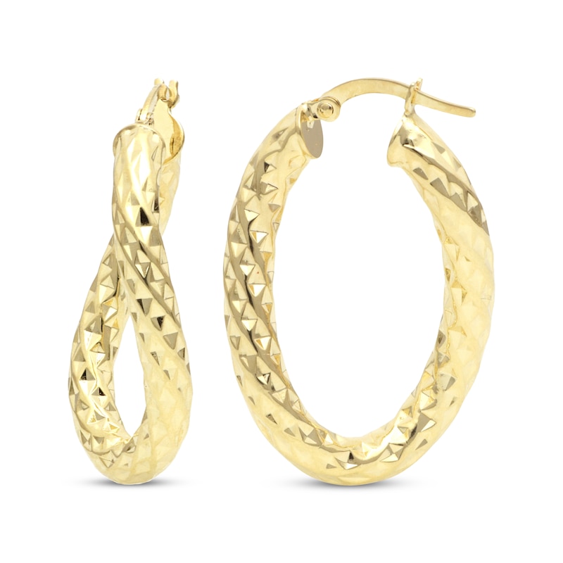 Italian Brilliance Diamond-Cut Twist Hoop Earrings 14K Yellow Gold 32mm