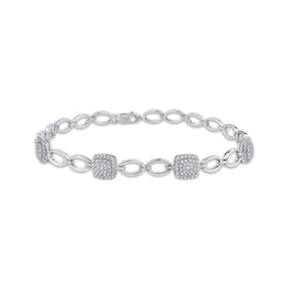Diamond Cushion-Shaped Link Station Bracelet 1/2 ct tw Sterling Silver 7.25"