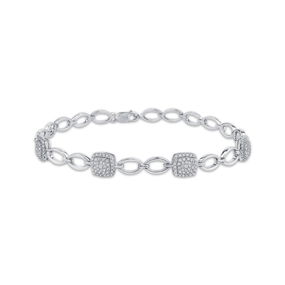 Diamond Cushion-Shaped Link Station Bracelet 1/2 ct tw Sterling Silver 7.25"