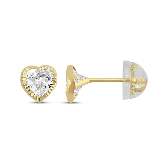 Children's Cubic Zirconia Heart Stud Earrings 14K Yellow Gold