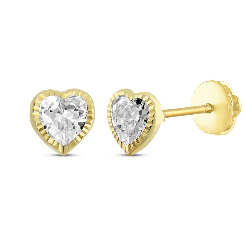 Main Image 1 of Children's Cubic Zirconia Heart Stud Earrings 14K Yellow Gold