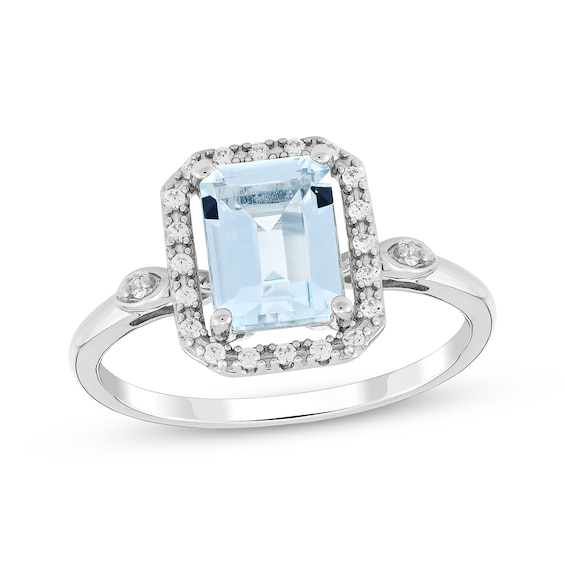 Emerald-Cut Aquamarine & Diamond Ring 1/10 ct tw 10K White Gold