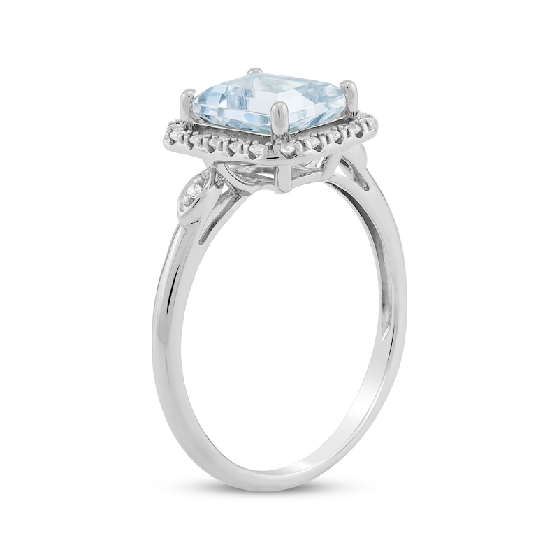 Main Image 2 of Emerald-Cut Aquamarine & Diamond Ring 1/10 ct tw 10K White Gold