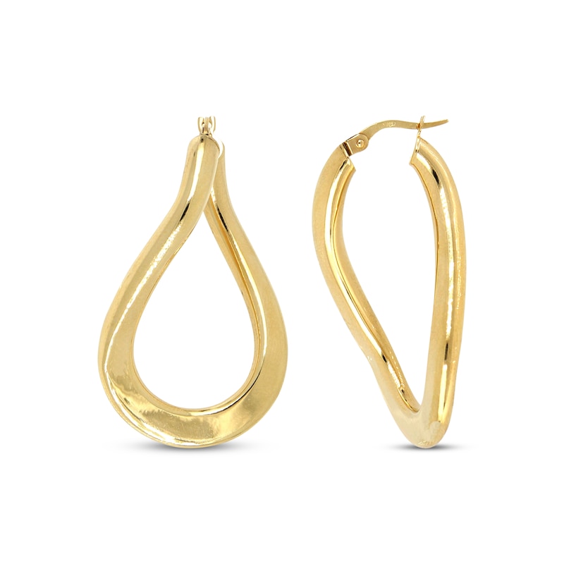 Main Image 3 of Twist Teardrop Hollow Hoop Earrings 10K Yellow Gold