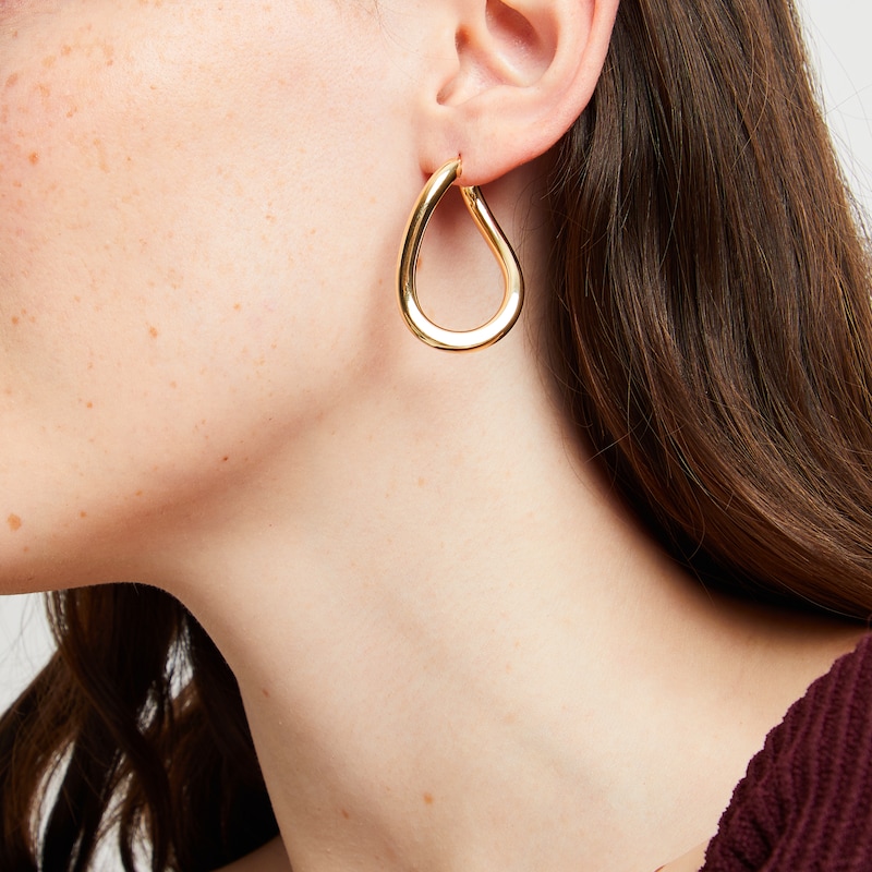 Main Image 4 of Twist Teardrop Hollow Hoop Earrings 10K Yellow Gold