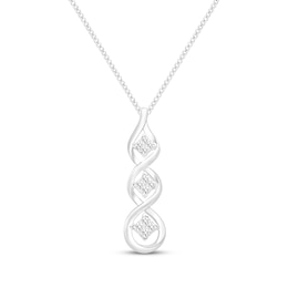 Memories Moments Magic Princess-Cut Quad Trio Drop Necklace 1/4 ct tw Sterling Silver 19"