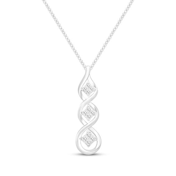 Memories Moments Magic Princess-Cut Quad Trio Drop Necklace 1/4 ct tw Sterling Silver 19"