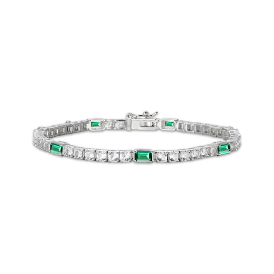 Emerald-Cut Lab-Created Emerald & White Lab-Created Sapphire Station Bracelet Sterling Silver 7.25"
