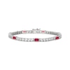 Thumbnail Image 1 of Emerald-Cut Lab-Created Ruby & White Lab-Created Sapphire Station Bracelet Sterling Silver 7.25"