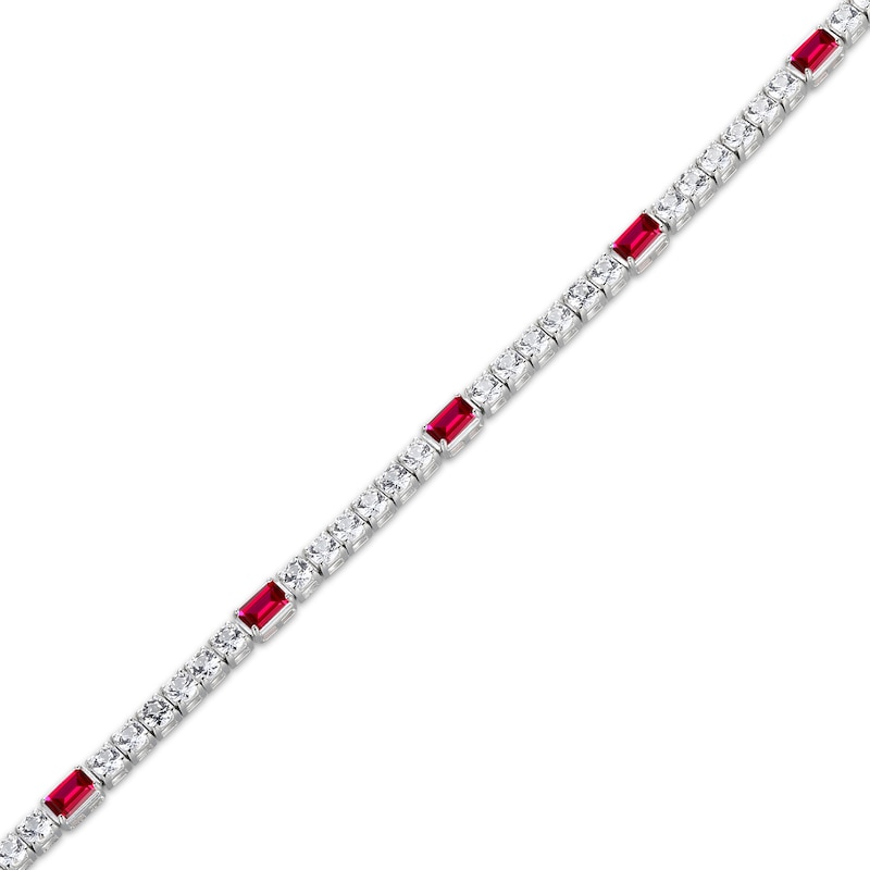 Main Image 2 of Emerald-Cut Lab-Created Ruby & White Lab-Created Sapphire Station Bracelet Sterling Silver 7.25"