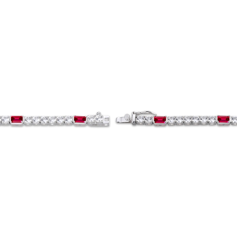 Main Image 3 of Emerald-Cut Lab-Created Ruby & White Lab-Created Sapphire Station Bracelet Sterling Silver 7.25"