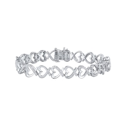 Diamond Heart Link Bracelet 1/2 ct tw Sterling Silver 7"