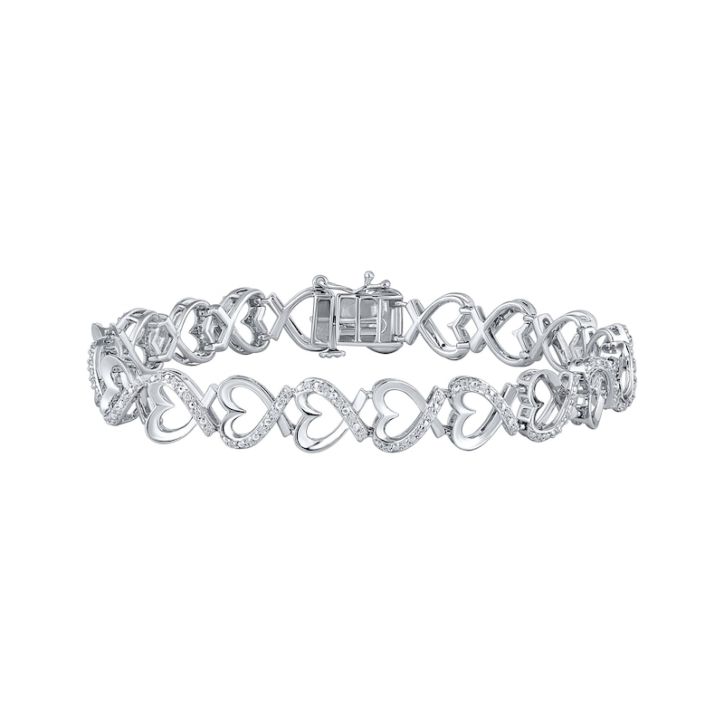 Main Image 1 of Diamond Heart Link Bracelet 1/2 ct tw Sterling Silver 7&quot;