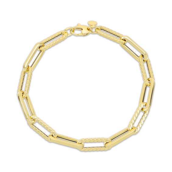 Hollow Textured Paperclip Chain Bracelet 2mm 10K Yellow Gold 8"