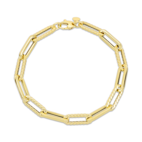 Textured Paperclip Chain Bracelet 2mm Hollow 10K Yellow Gold 8"